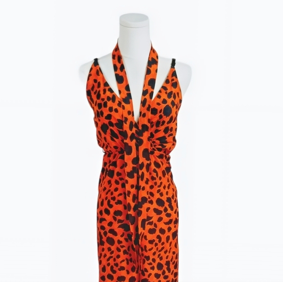 Missi London Orange Leopard Print Jumpsuit Wrap Belted Wide-Leg Size US 4 - Picture 12 of 13